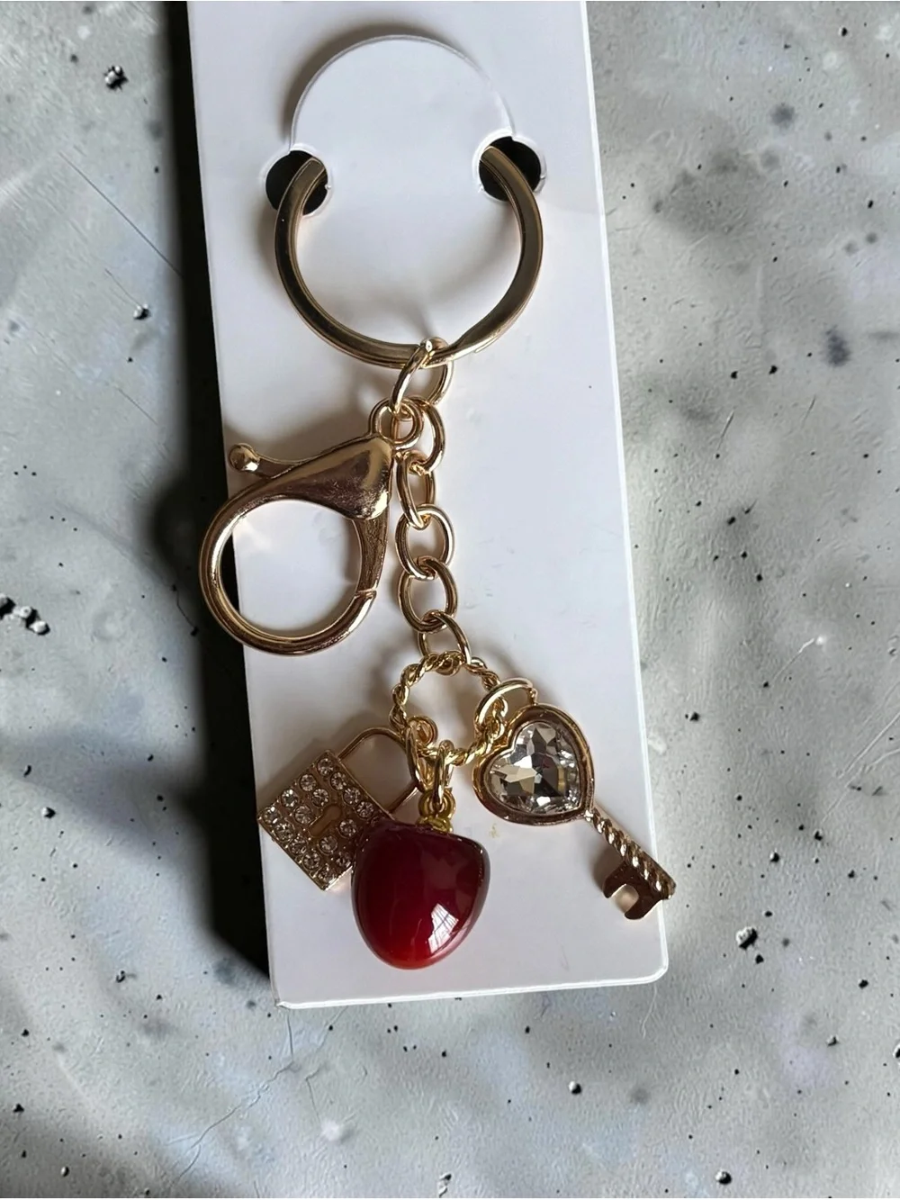 Gold Dark Cherry Lock and Key Keychain